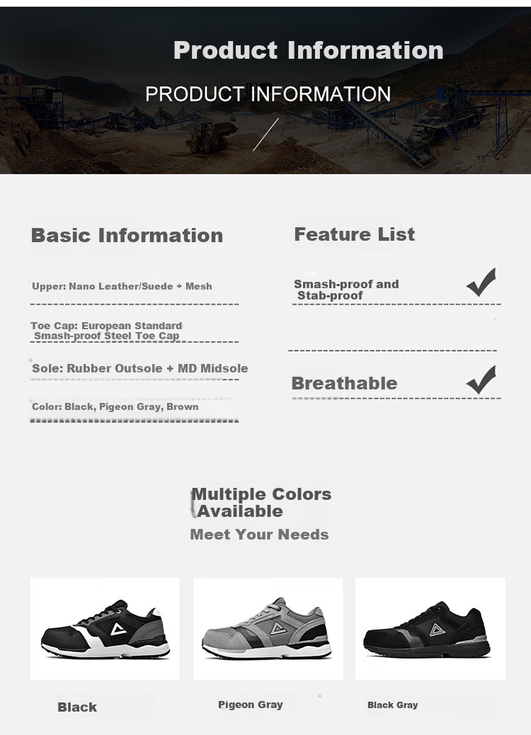 PEAK PEAK Safety Shoes with Steel Toe Cap, Anti-Smashing And Puncture-Resistant, Breathable Mesh Upper, Comfortable All-Season Style, Black LR72218, Size 44 7