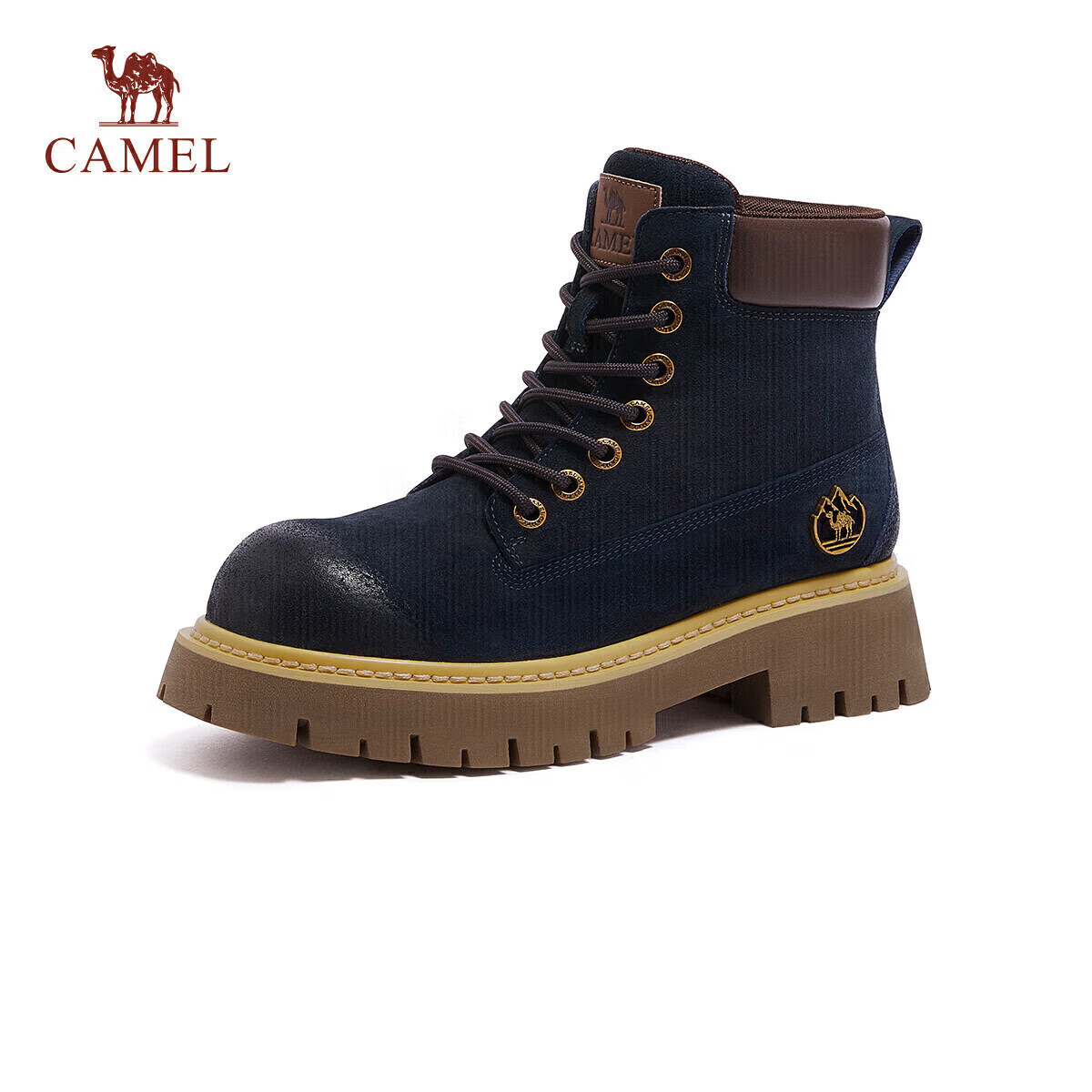 CAMEL [Shanyue] Women's Work Boots Trendy Thick-Soled Martin Boots L25W076018 Dark Blue (Suede) Size 37