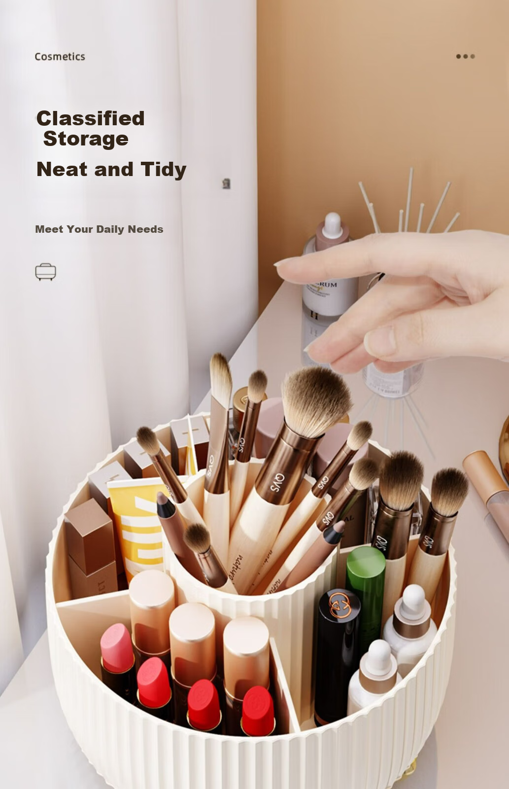 Jiadu Cosmetic Storage Box, Rotating Makeup Brush Holder, Dressing Table Desktop Pen Holder, Lipstick And Eyeshadow Organizer Rack 9