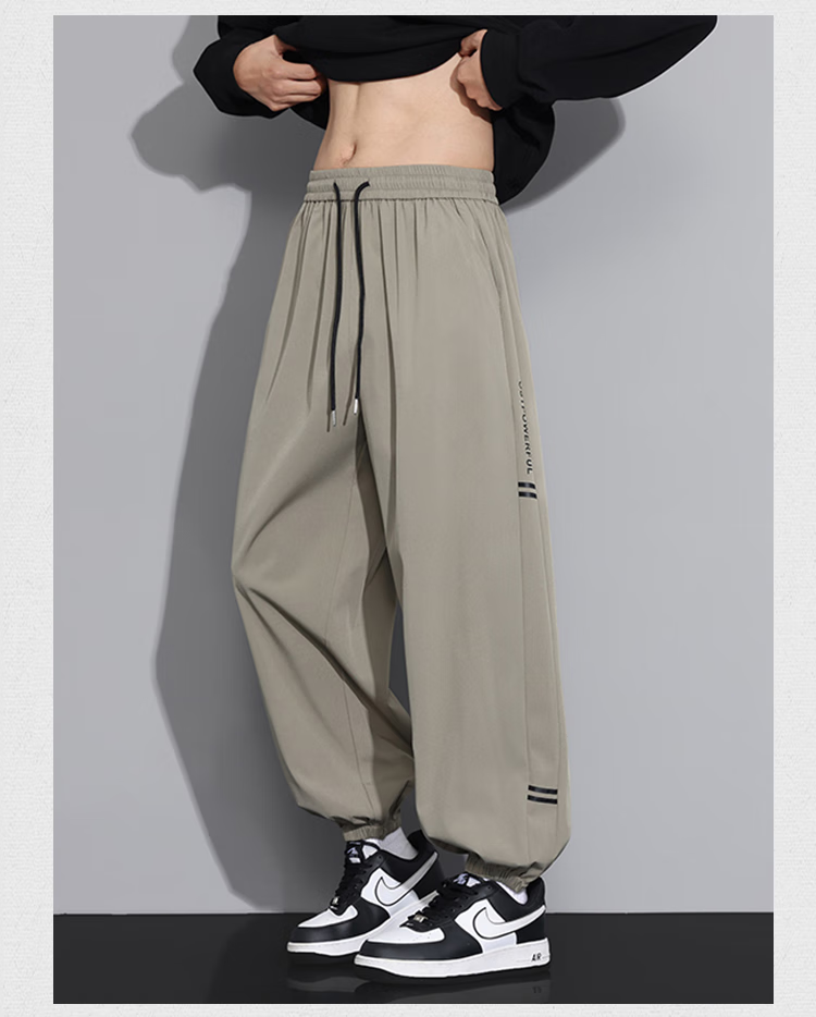 Dingfengbaoluo American-Style Casual Joggers for Men, Summer Loose Fit Retro Oversized Sports Trendy Versatile Long Pants QF93 Gray XL 11
