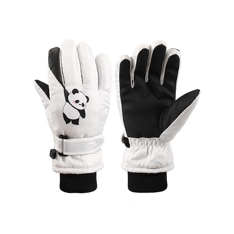 ANTA Kids Winter Warm Gloves Cold Resistant Ski Gloves Unisex Fleece Thickened Outdoor Anti-Frost Five-Finger Gloves White M