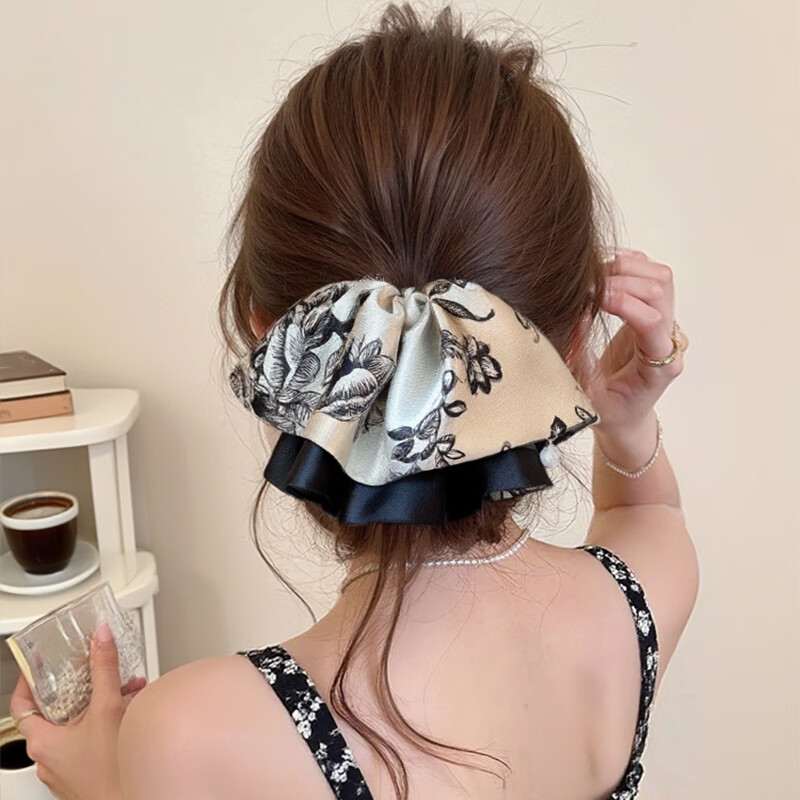 Xiangwan Ink Painting Satin Ponytail Clip Chinese Style Hairpin Elegant Temperament Hair Clamp Birthday Gift for Women 5
