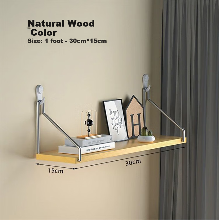 Ourunzhe Wall-Mounted Storage Rack, Single Bar Shelf, No Drilling Required, Wall-Mounted Set-Top Box Organizer, Natural Wood Color, 50cm Single Unit 1