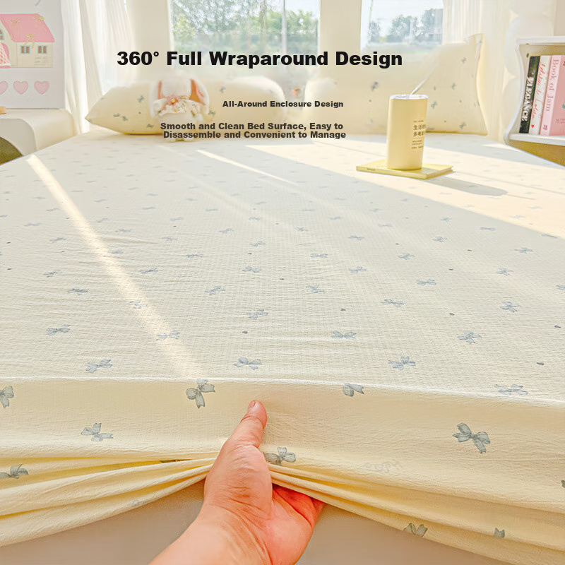 Hodo Class A Double-Layer Fitted Sheet Three-Piece Set for Home Use, Single Bed Cover, Fully Enclosed Bed Cover, Protective Cover, 1.5*2 Meters, Blue