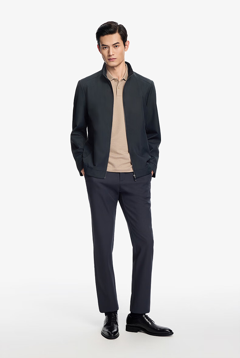 Goldlion Waterproof Oil-Resistant Stain-Resistant Spring Summer Wrinkle-Resistant Jacket Stand Collar Striped Business Coat Men Navy Blue M 6