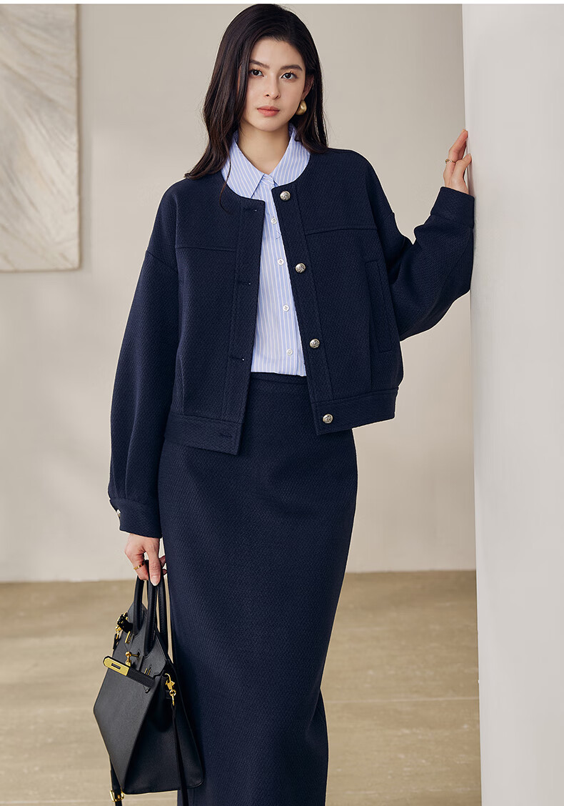 ROEYSHOUSE French Texture Short Jacket and Skirt Two-Piece Set 12889 Dark Blue L 6