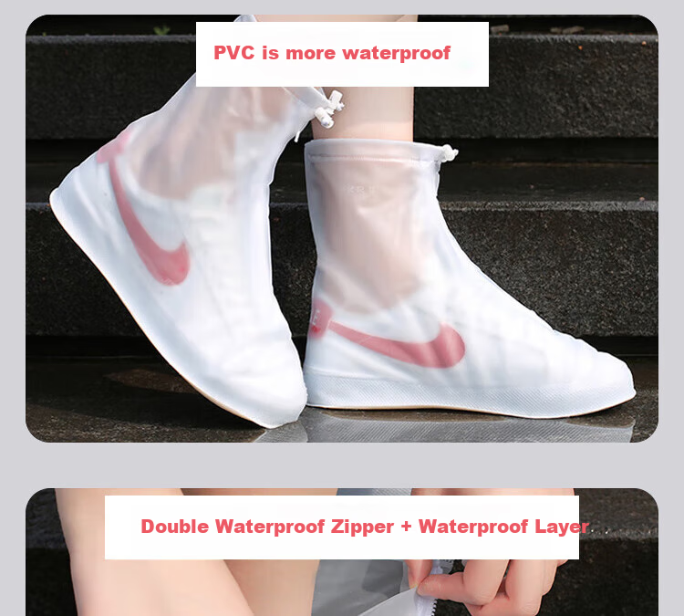 BWNK Waterproof Shoe Covers, Thick Rain Boots, Portable Non-Slip Wear-Resistant Rain Boots, White, Size XL 10