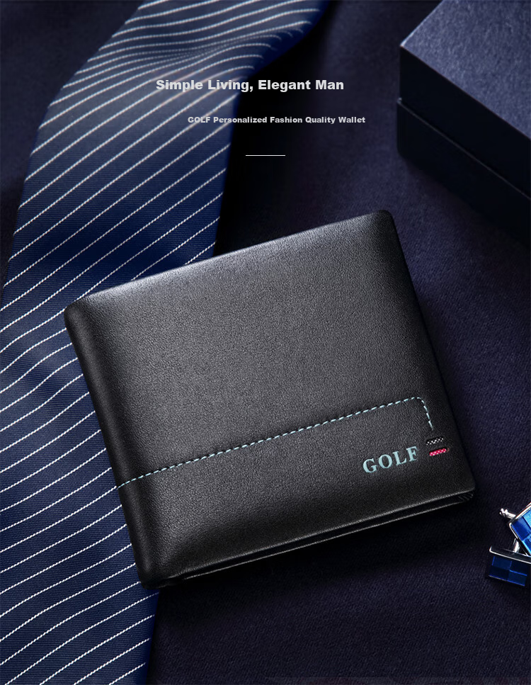 GOLF Men's Wallet, Top-Grain Leather, Horizontal Short Style, Multi-Card Slots, Card Holder, Leather Billfold, Coin Purse, ID Holder, Gift Box Packaging 1