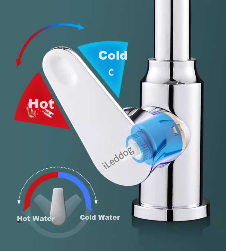 ILeddog [Germany] Kitchen Faucet with Filter, Vegetable Washing Basin, Hot And Cold Water, Stainless Steel Swivel Anti-Splash Tap GY2D 12