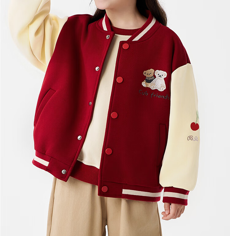 Badibadi Autumn Winter Baby Girls Baseball Jacket American Retro Coat Trendy Fashion Versatile Heart Bear 100 3