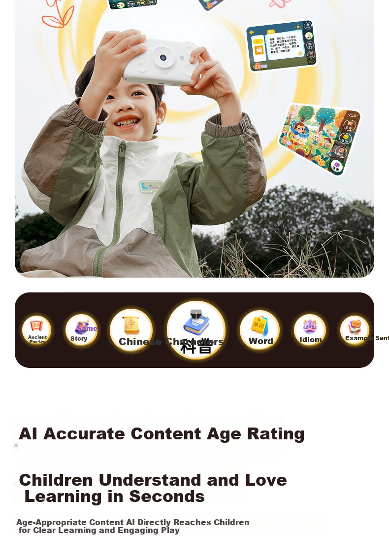 Lukaboshi AI Learning Camera for Children, 32GB Green Intelligent Learning Machine, Early Education Toy, Birthday Gift for Boys 8