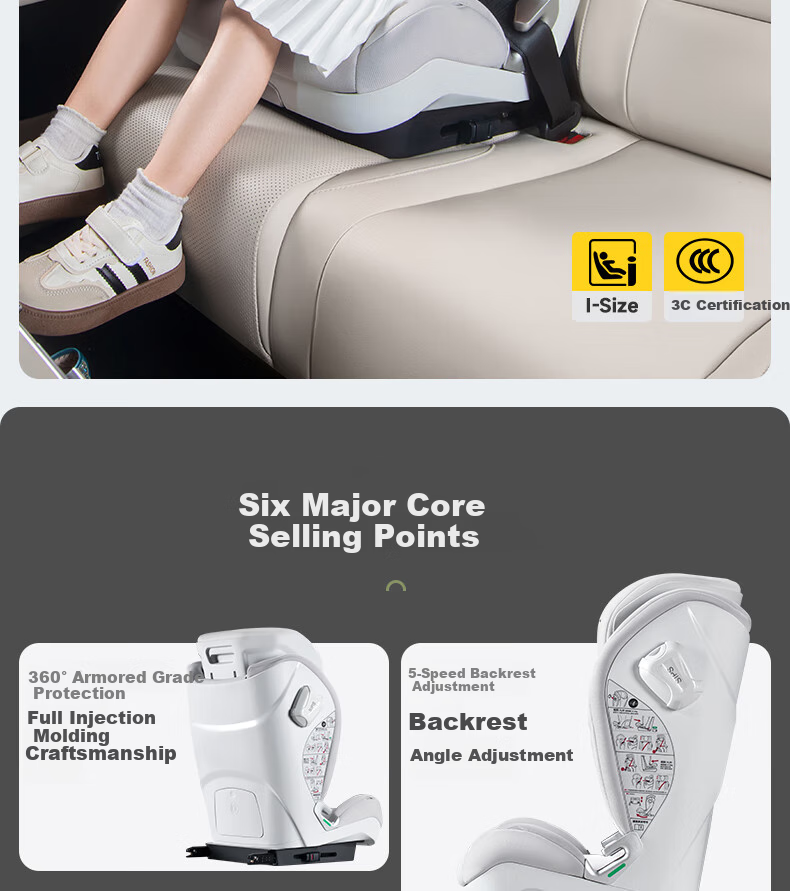 Babachaorenpapahero New National Standard Child Safety Seat for Ages 3-12, ISOFIX Interface, I-Size Certified, Car Height-Increasing Pad 5