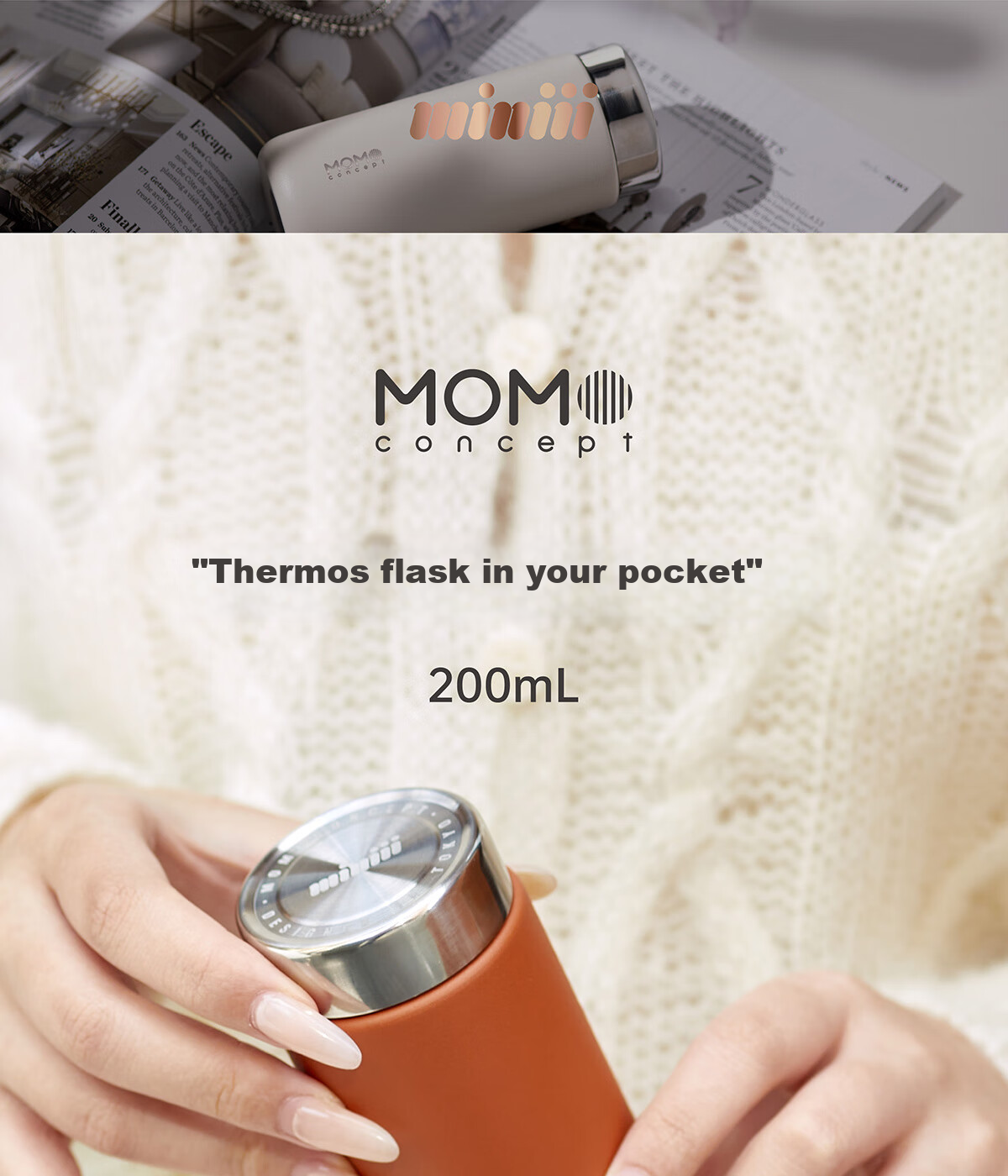 MOMOCONCEPT Insulated Mug for Women, Compact Mini Water Bottle, Portable Coffee Cup, Small Capacity, Teacher's Day Gift, Cup 200mL 1