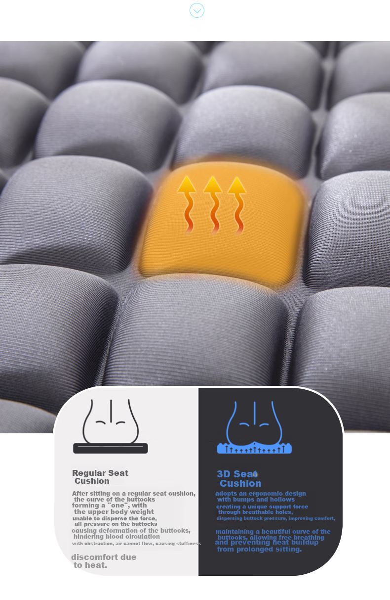 Dijialun 5D Pressure-Relieving Car Seat Cushion, Front Single-Seat Square Pad, Non-Airbag Inflatable Office Seat Cushion, Buttocks-Shaping Wheelchair 3D Comfortable Breathable Long-Sitting Car Seat Four Seasons Pad, 45*45 Black 8