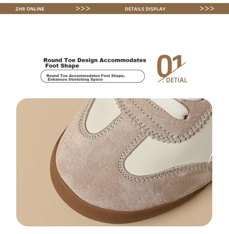 ZHR Dexun Women's Shoes, 2026 New Style White Sneakers for Women, Lightweight Flat-Bottomed Sports Shoes, BT102PP, Beige And Black, Size 35 5