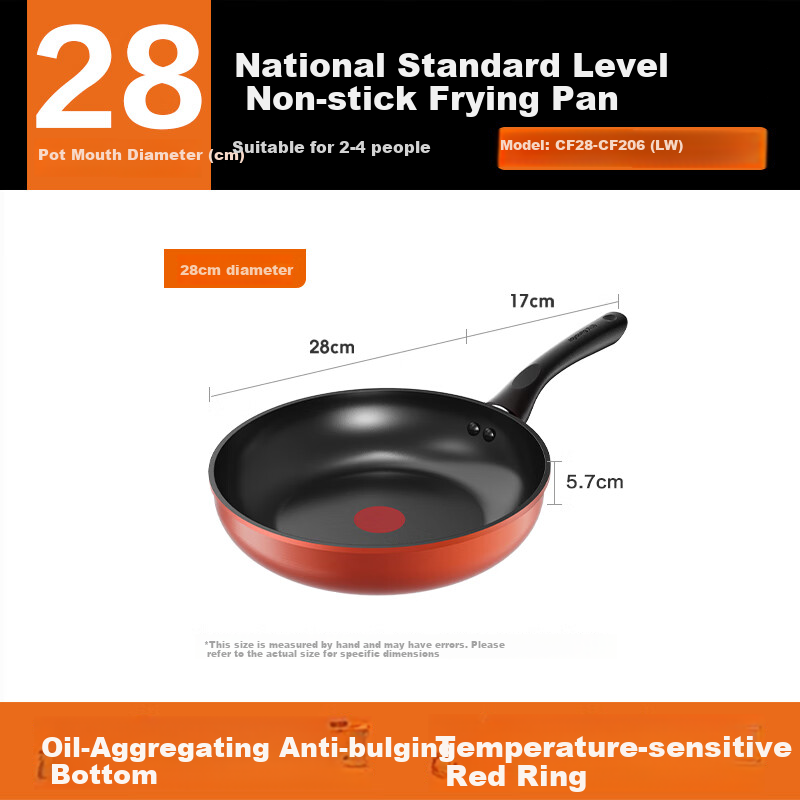 Joyoung Non-Stick Frying Pan, Household Oil-Gathering Steak Griddle, Fire Red Temperature Control Breakfast Pan, Universal Stove Compatible, 28cm