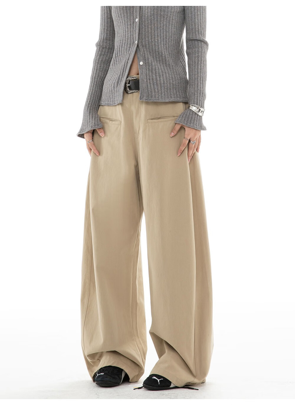 ICH MODE Women's American Vintage Casual Wide-Leg Straight Loose Sports Pants Black M 10