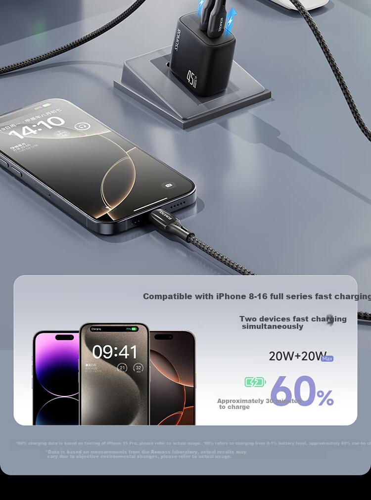 ROMOSS 45W Gallium Nitride Apple 16 Charger, IPhone 16 Pro MAX Charging Head, Multi-Port Fast Charging, Compatible with PD30W, for Apple 15/14, Samsung S24, Phones, Tablets, Laptops 3