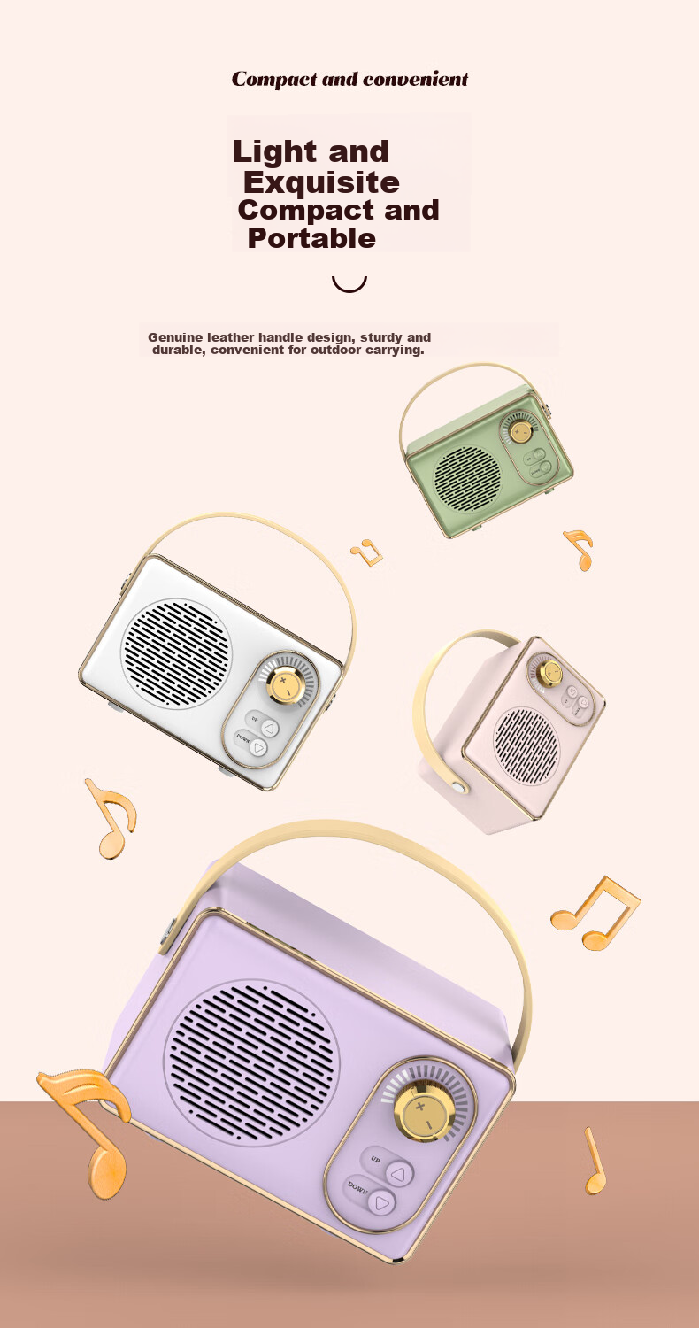 Weizhi Wireless Portable Bluetooth Speaker, Cute Retro Mini Sound System for Home Use, Metal Subwoofer DZ-004 White 7