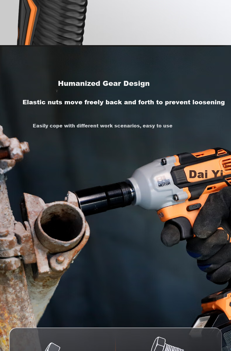 Dayi Electric Wrench, High Torque, 6.0Ah Lithium Battery, Brushless Impact Wrench, Rechargeable Pneumatic Impact Tool, E450-6D 6