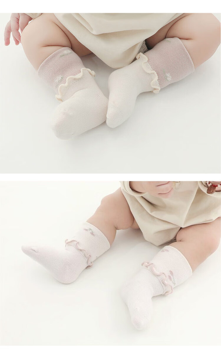 9i9 Newborn Baby Socks Autumn Winter Ribbed Non-Restrictive 4 Pairs Baby Toddler Socks Ruffled Mid-Calf Socks 0-1 Year 2