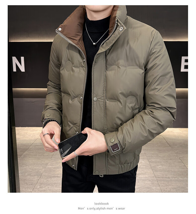 Pierre Cardin Men's Down Jacket Autumn Winter Stand Collar Casual Coat Thickened Warm Windproof Black 2XL 5