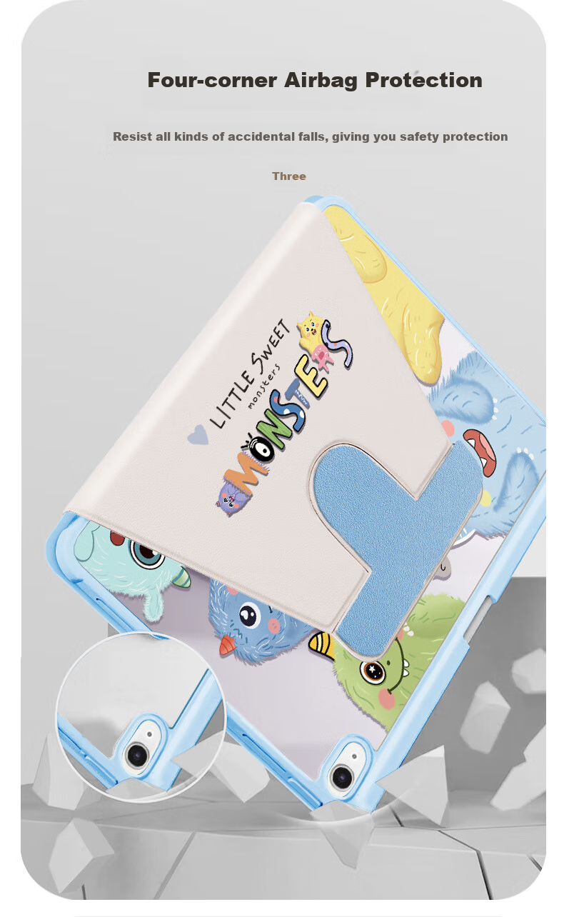 Asiwa IPad 9th Generation (2021) Case for 10.2-Inch Pad 9/8/7 with Pencil Holder, 360-Degree Rotating, Cartoon Painted Anti-Drop Anti-Bend Tri-Fold Desig 2