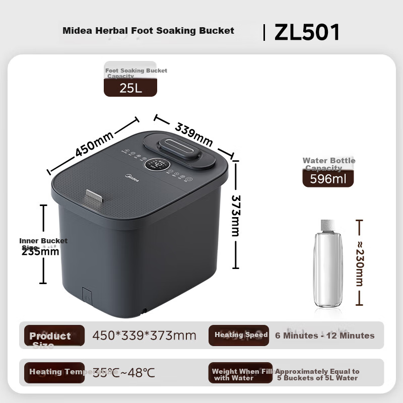Midea Foot Soaking Bucket with Heating And Warming Function, Electric Foot Bath Basin with Automatic Massage, Hot Foot Wash Basin with Deep Heat Extraction, One-Button Cooking Function, Birthday Gift for Boyfriend Or Girlfriend ZL501
