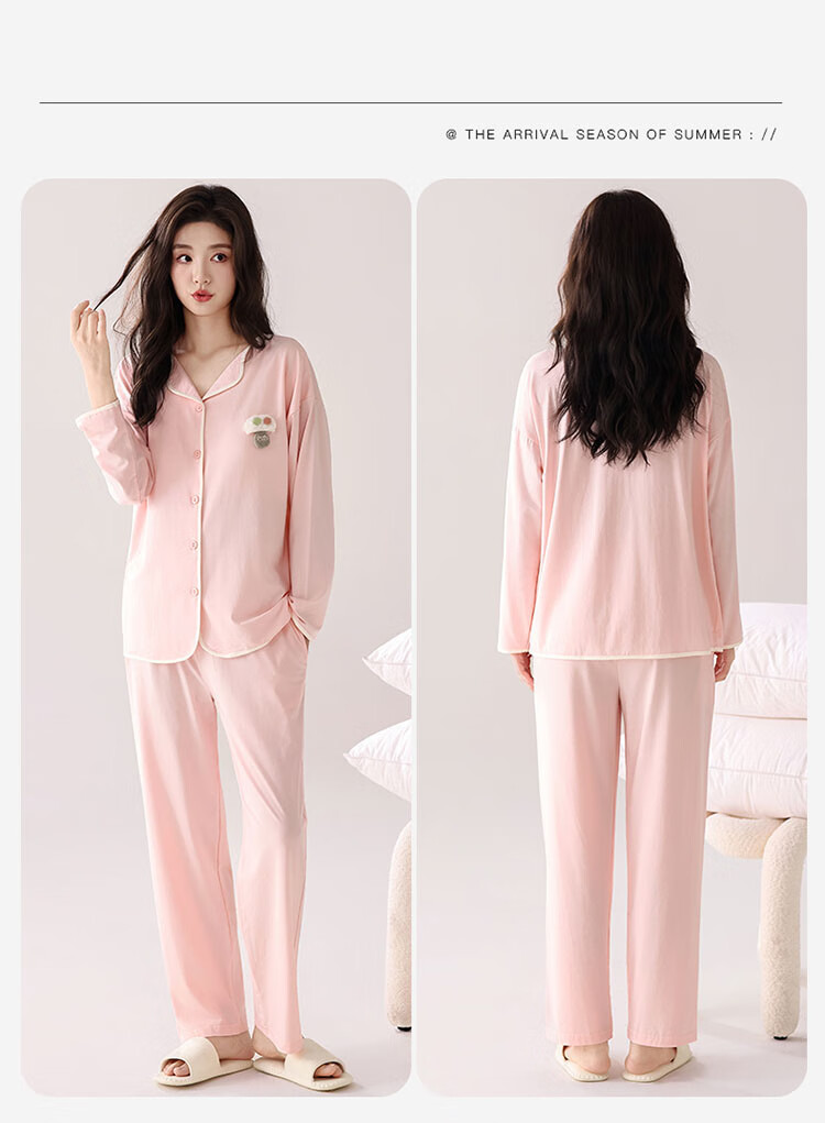 Yalu 100% Cotton Women's Pajamas 2025 New Summer Autumn Lace Cardigan Long Sleeve Long Pants Homewear Suitable for Outdoor Wear 7