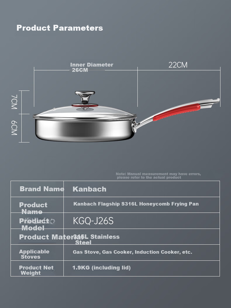 KBH Flagship S Model 316L Stainless Steel Flat Bottom Pan Honeycomb Non-Stick Pan for Home Use, Steak Frying, Pancake Cooking, Egg Frying, Compatible with Induction Cooker 14