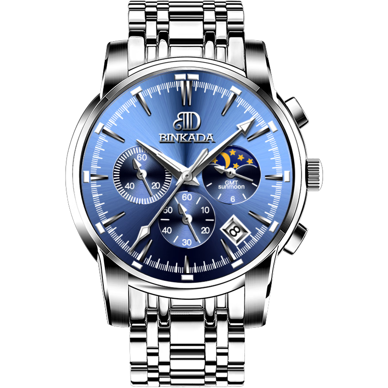 BINKADA Men's Watch Student Luminous Moon Phase Multifunction Waterproof Automatic Mechanical Top Ten Brand Christmas Gift