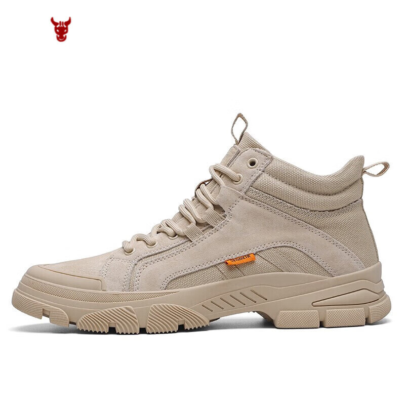 CALIFBULL Men's Shoes Spring And Autumn Trendy Retro Martin Boots Work Boots Men's Breathable Outdoor Combat Boots Apricot Color Size 41