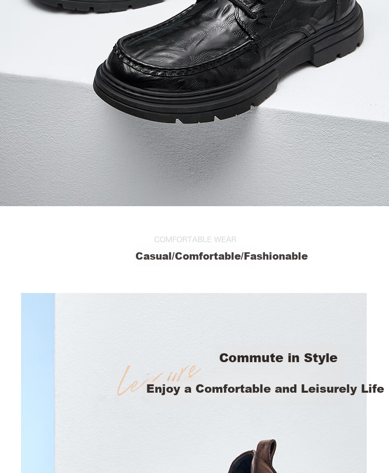 CAMEL Comfortable Commute Soft-Soled Textured Cowhide Classic Men's Business Casual Leather Shoes, G15A155051, Black, Size 40 10