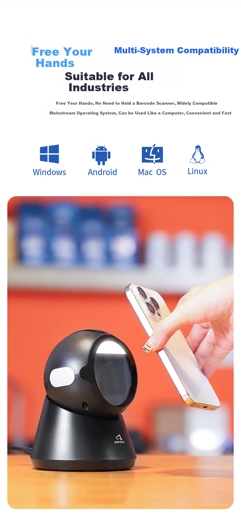 Chiteng Barcode Scanner, QR Code And Barcode Scanner Box, Restaurant Supermarket Convenience Store Retail Payment Device, Pharmaceutical Traceability Medical Insurance Payment Scanning Platform T23 8