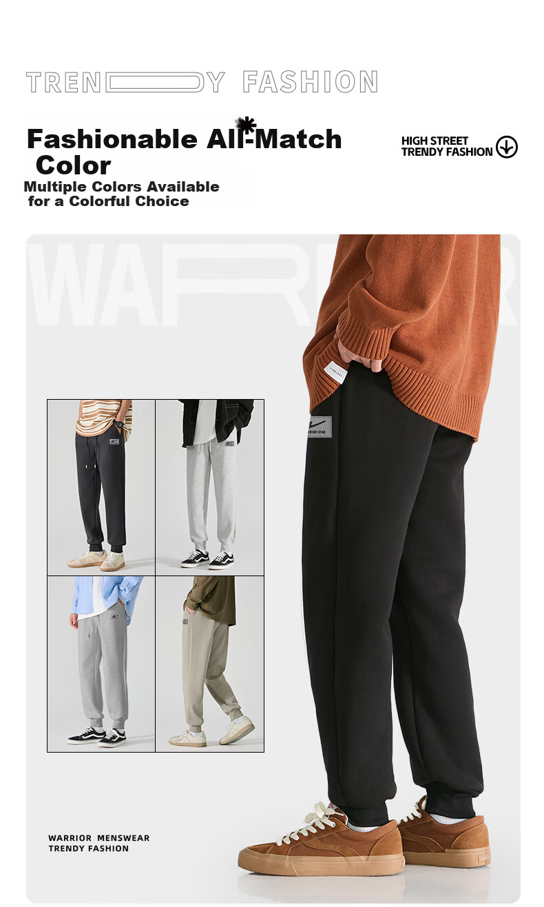 Warrior Sports Pants for Men, 2026 Autumn New Style, Youth Campus Outdoor, 300G Heavy-Duty Quality, Wear-Resistant Casual Pants A 2