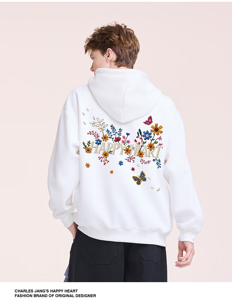 Charles Peach Heart New Autumn Love Embroidery Print Couple Jacket American Style Hooded Versatile Cardigan Sweatshirt Black S 2
