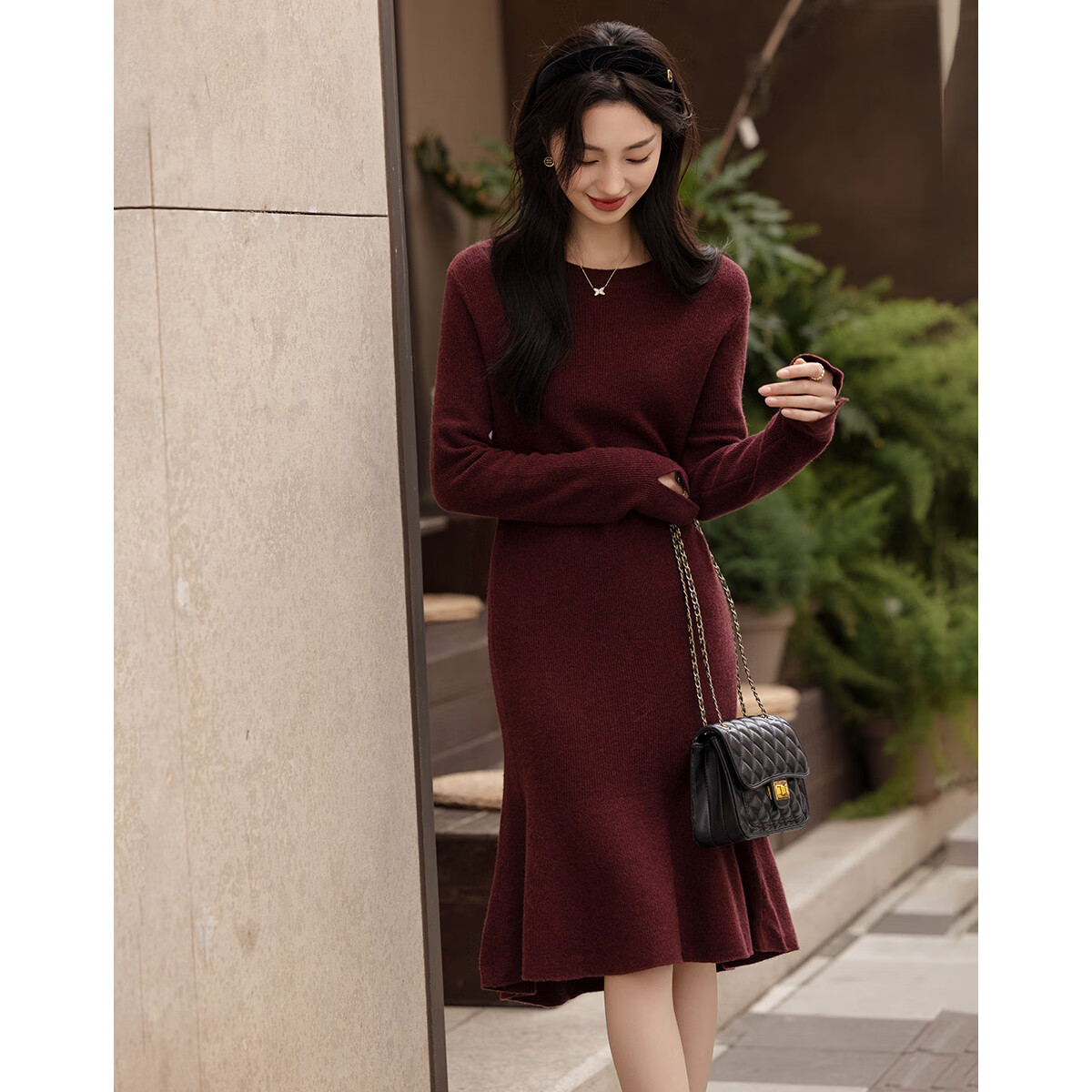 Demana 100% Wool Winter Design Split Front Short Back Long Ruffle Jacquard Women's Dress