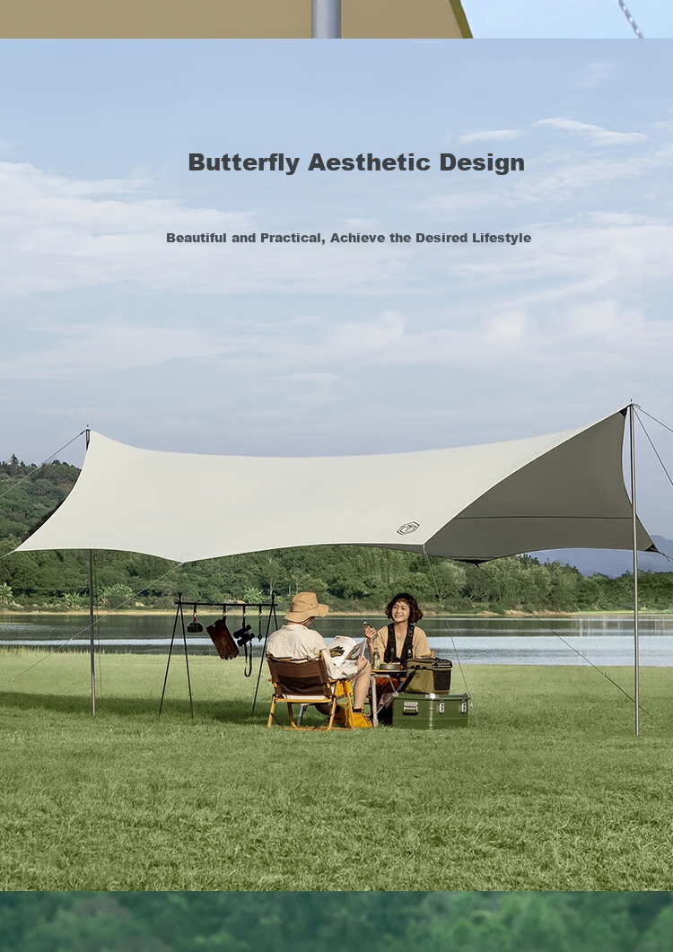 JD Original Butterfly-Shaped Silver-Coated 22-Square Outdoor Camping Hexagonal Canopy Tent, Sunshade, Picnic, Sun Protection, Rainproof Awning for 6-10 People 9