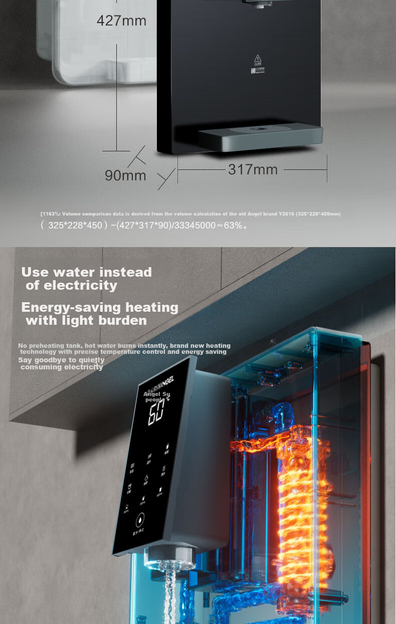 Anjier Wall-Mounted Water Dispenser, Ultra-Thin Design, Six Temperature Settings, Quantitative Water Extraction, Hot And Cold Drinking Machine, Integrated Heating System, Y3611BK-G Gray Color 11