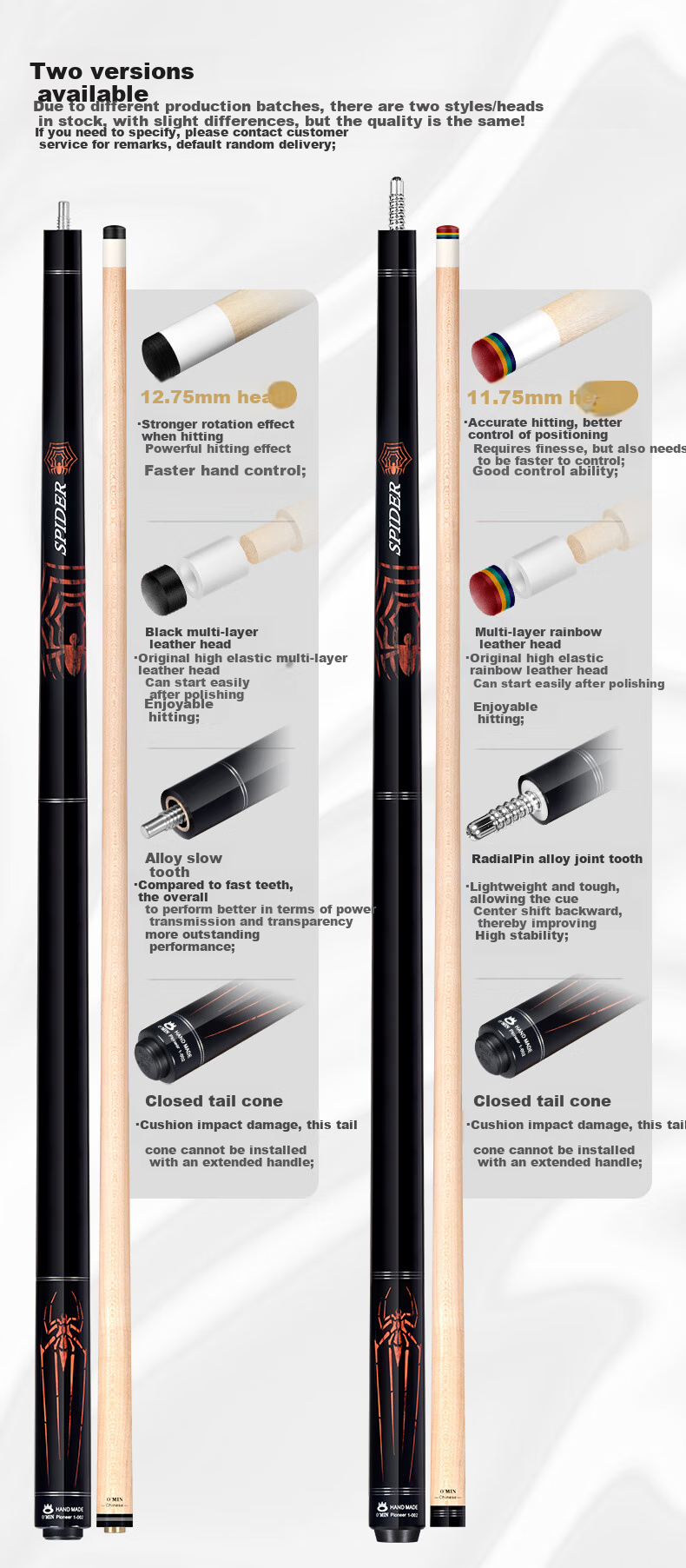 Aomi Fuhutai Pool Cue, Big Head Black 8 Ball Cue, Chinese Eight-Ball Separate Billiard Cue, American 16-Color Nine-Ball Cue 2