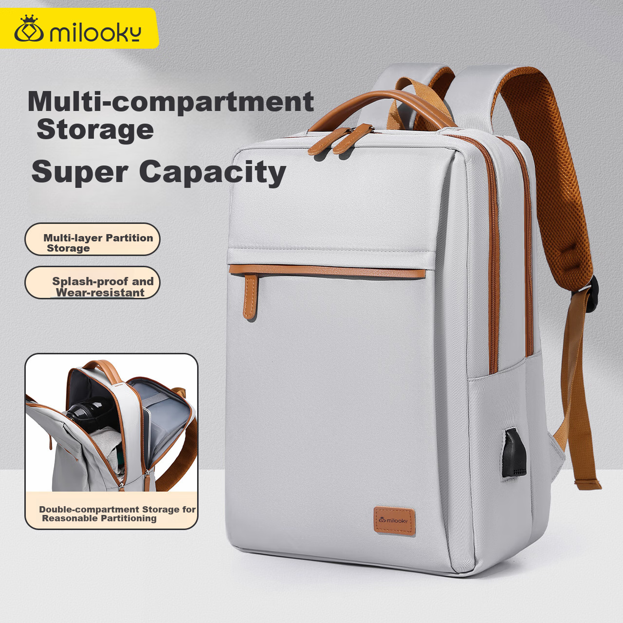 Milooky Laptop Backpack for Men And Women, Business Travel Large Capacity School Bag, 15.6/16 Inch Notebook Bag