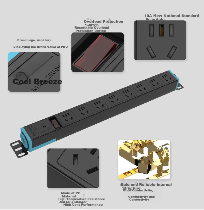 Kyfen PDU Desktop Gaming Cabinet Socket/power Strip/extension Cord, 10A 8-Outlet 1U 1C 1.5mm Cable Diameter with Dual Switches And Master Control, 1.6 Meters 4