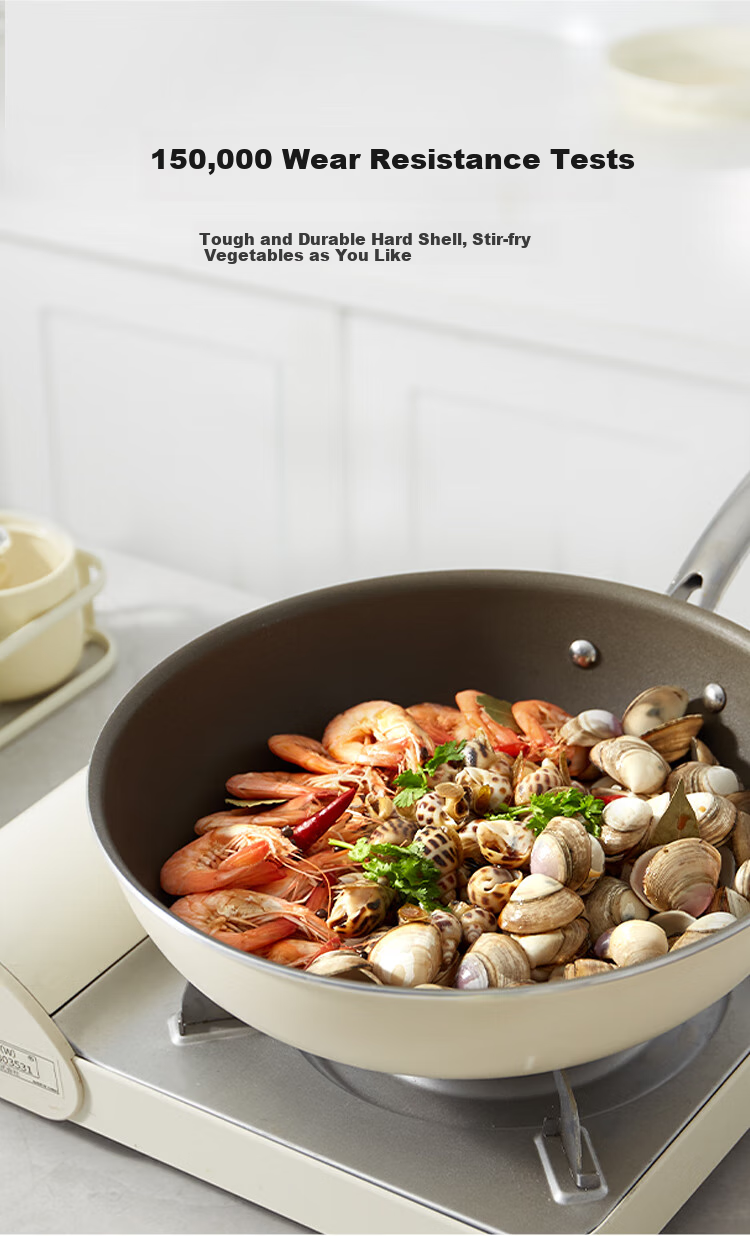 REDCHEF Titanium Ceramic Non-Stick Flat-Bottom Stir-Fry Pan, Frying Pan, Compatible with Gas And Induction Cooktops, Smokeless, 30cm 14