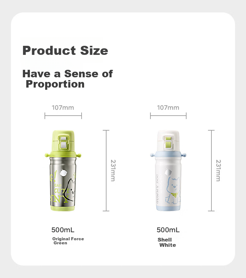 Babycare Children's Insulated Cup for Elementary School Students, Water Bottle for School Use, Direct Drinking Straw Cup, 316L Stainless Steel Dual-Use White 500ml 22