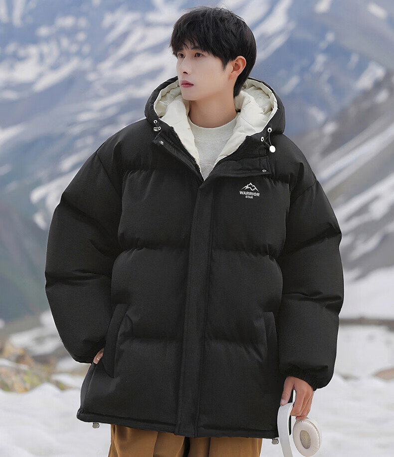 Warrior Men's Winter Hooded Thickened Cotton Jacket Cold-Resistant Warm Cotton Coat Versatile Puffer Jacket 6189 7
