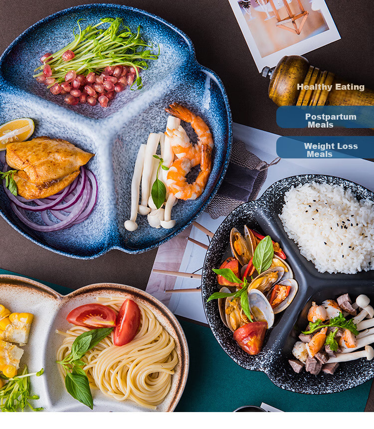 Canjiangjun Ceramic Divided Plate, Breakfast Plate, Dumpling Plate, Low-Fat Tableware, Three-Compartment Plate, Fruit Plate, Ceramic Tray, 8 Inches 5