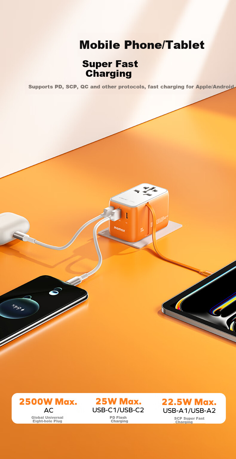 MOMAX Dual AC Ultra-Mini Adapter, Universal Socket Converter for Global Travel, Study Abroad in Hong Kong And Macau, Japan, Korea, Europe, UK, US, Australian Standard Multi-Functional Plug, Pink 7