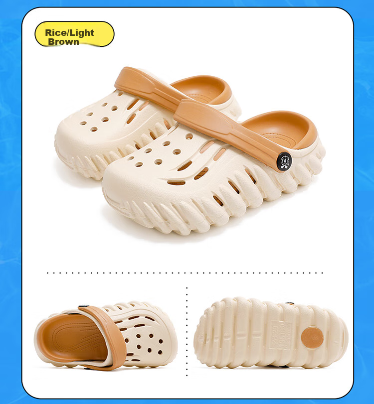 BOBDOG Children's Sandals, Boys' Sandals, Soft-Soled Hole Shoes, Summer Kids' Slippers, 117642161, Beige/grass Green, Size 32-33 6