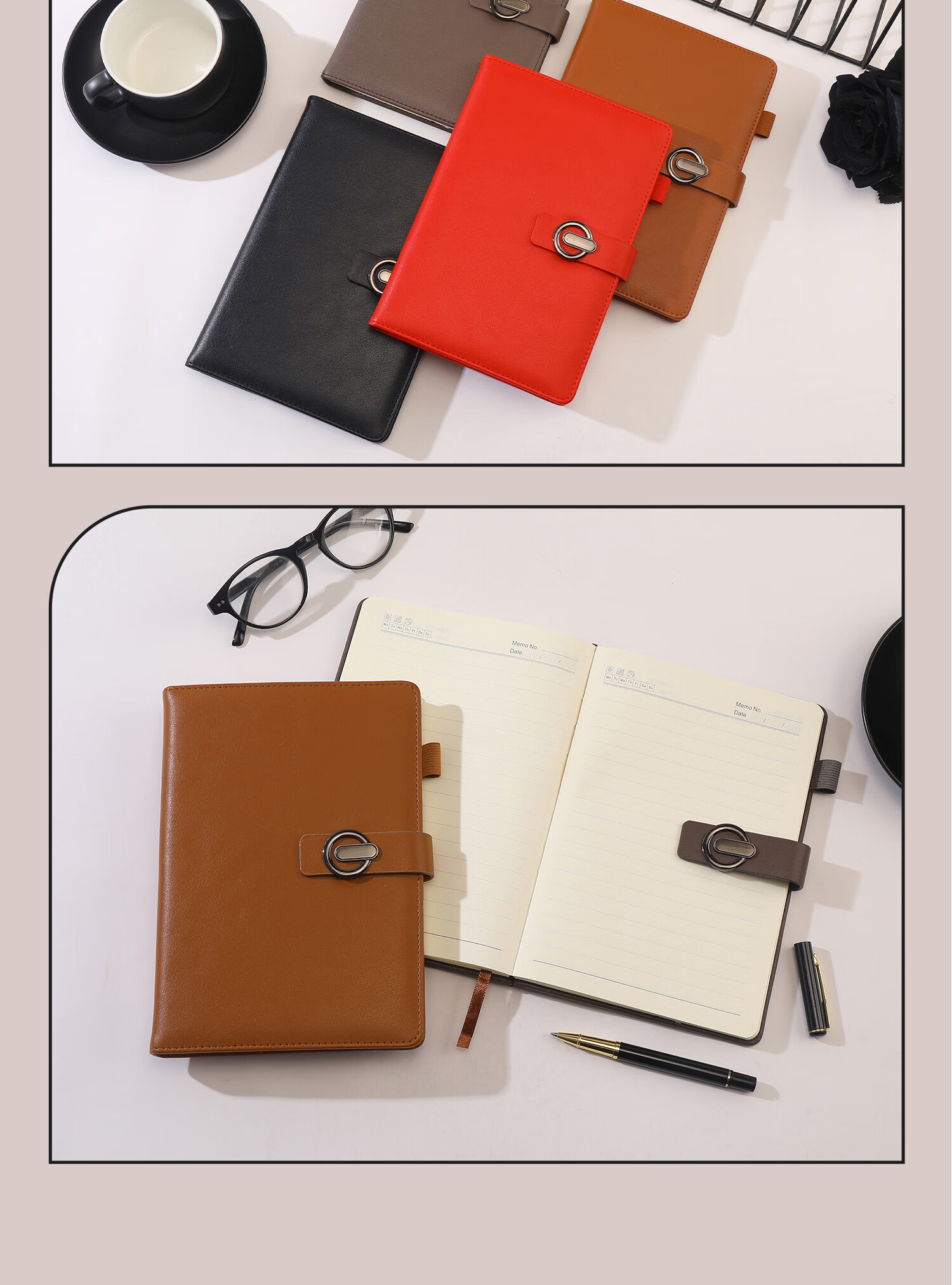 Aohuan Vintage Luxury Buckle Leather A5 Business Office Notebook 200 Pages Thickened Customizable Meeting Notes Copper Brown 12