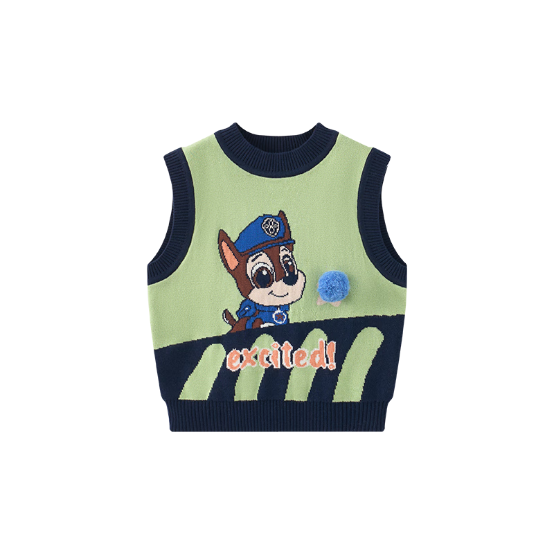 PAW PATROL Kids Vest Sweater New Year Autumn Winter Crew Neck Knit Vest Unisex Green Size 110